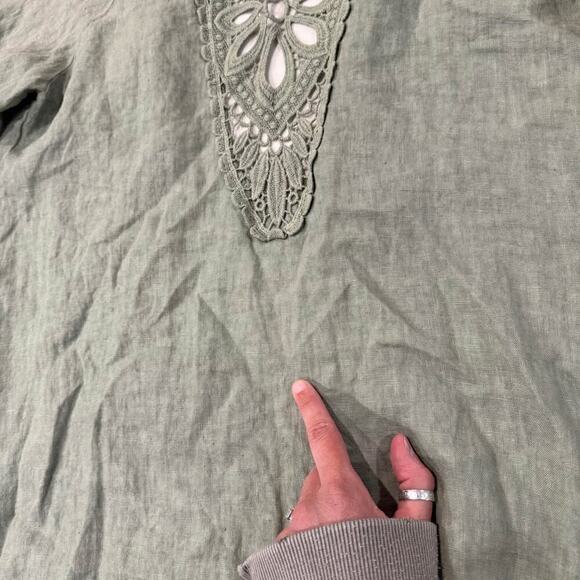 Valentina Naldi Italy OpenFront Linen Crochet Kimono Jacket Womens OS Sage Green - Picture 10 of 10